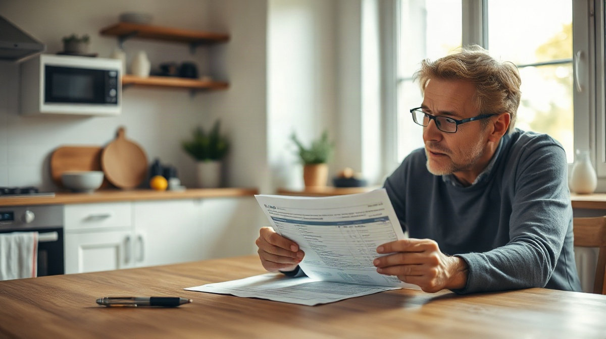 Adulte examinant un relevé bancaire imprimé à table