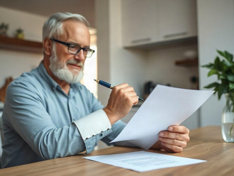 Personne examinant des documents, avant-bras soutenu par une attelle