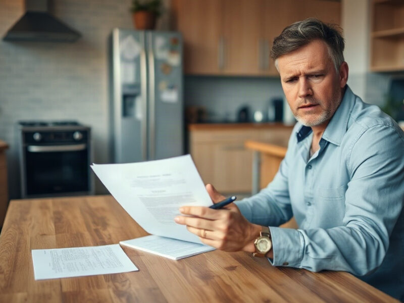 Personne examine des papiers officiels avec un stylo à table